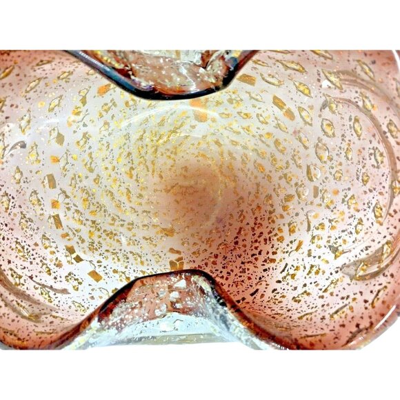 MCM Murano Gold Leaf & Bullicante Amethyst Aventurine Ashtray Folded Bowl - Picture 5 of 16